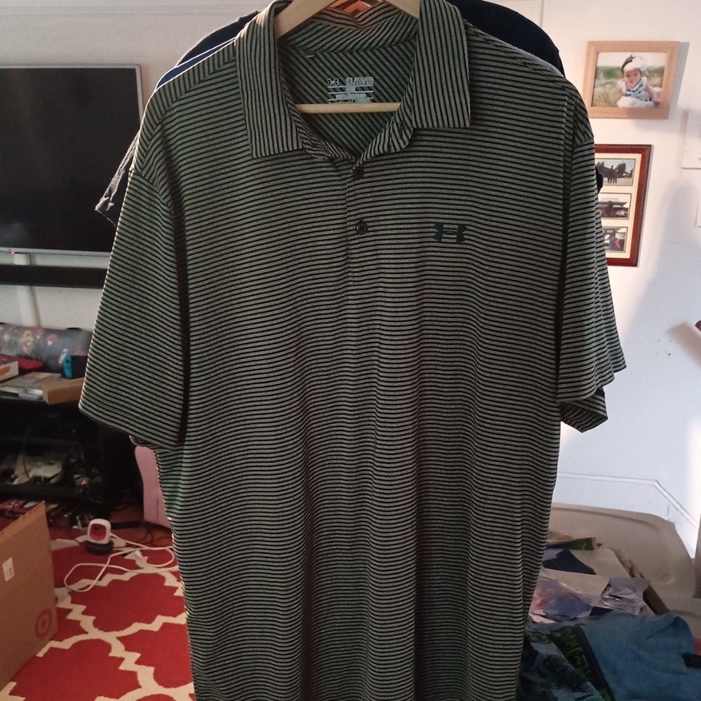 Under Armour striped Polo golf tee size 2XL metallic